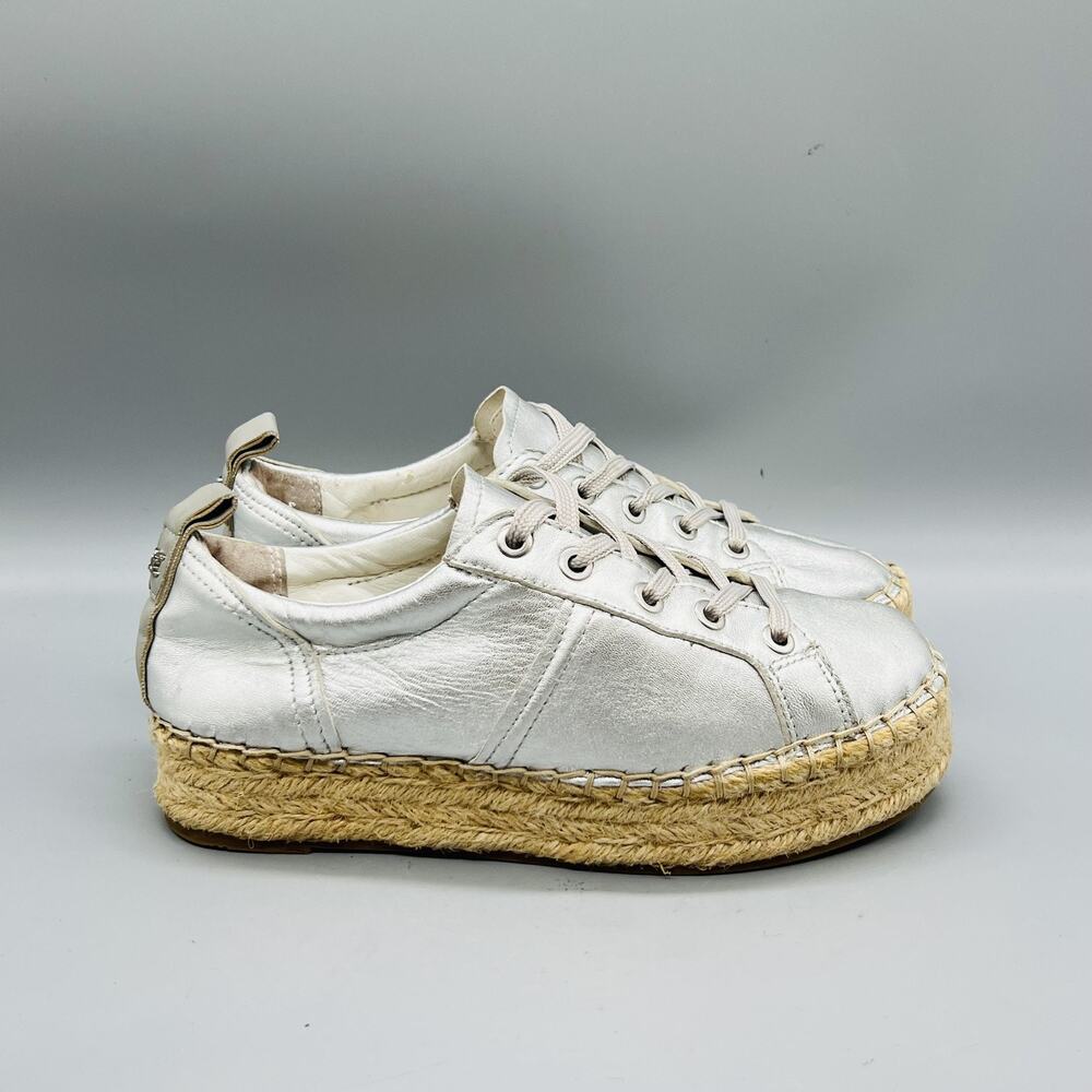 Sam Edelman Shoes Womens 6‎ Silver Leather Espadrille Platform Sneakers Comfort